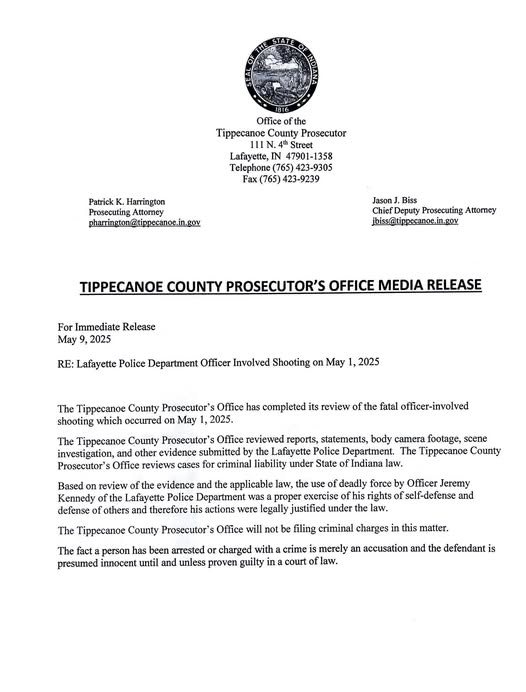 TCPO Media Release: Lafayette Police Department Officer Involved Shooting on May 1, 2025