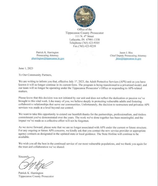 Tippecanoe County Prosecutor’s Office Release June 10, 2025