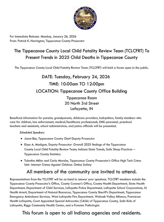 Tippecanoe County Local Child Fatality Review Team to present Tuesday